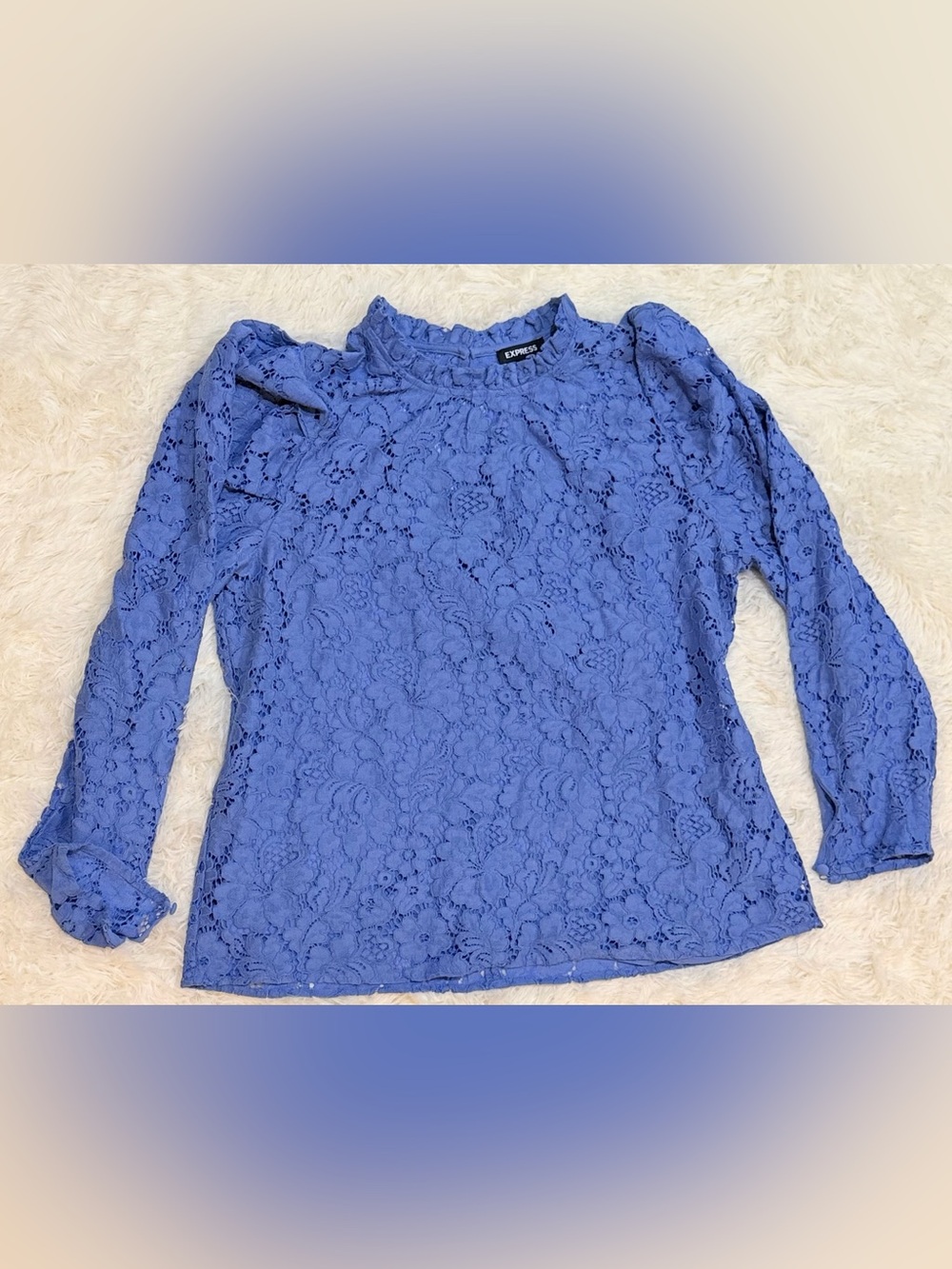 Women’s Express Floral Lace Puff Long Sleeve High Neck Blouse - Size M - Picture 2 of 6